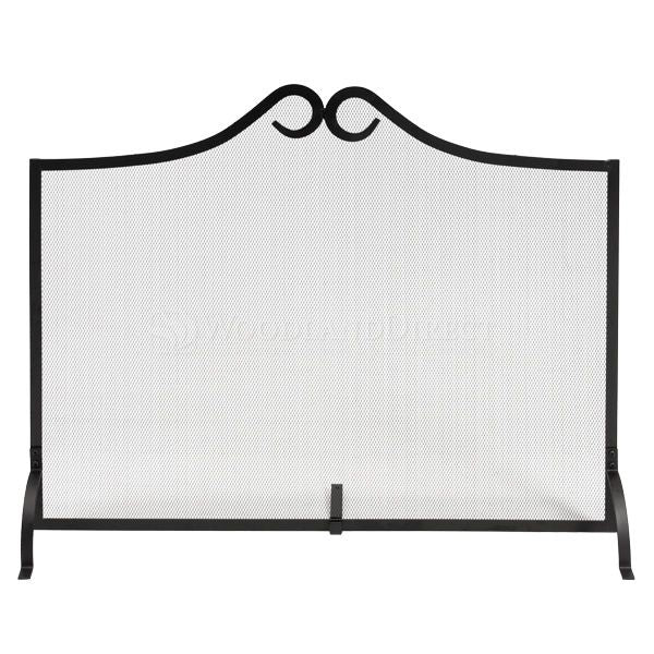 Single Panel Black Wrought Iron Fireplace Screen