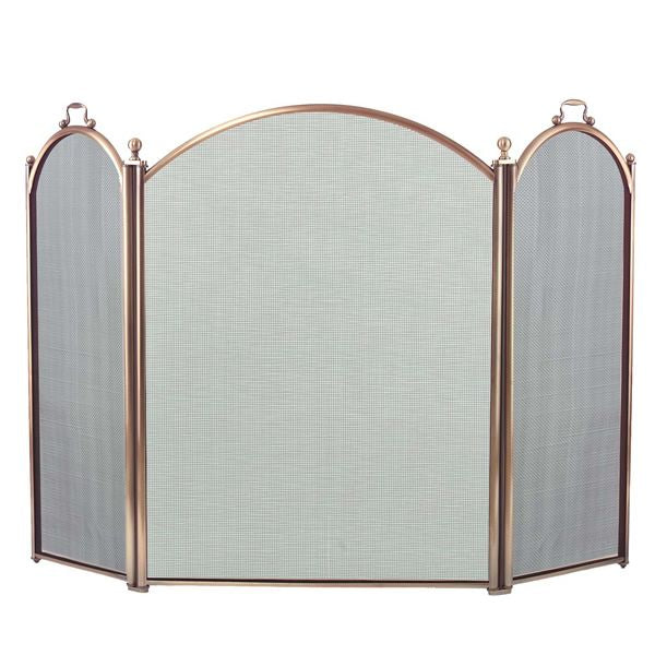 3-Panel Antique Brass Arched Fireplace Screen