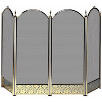 4 Fold Polished Brass Fireplace Screen - Decorative Filigree