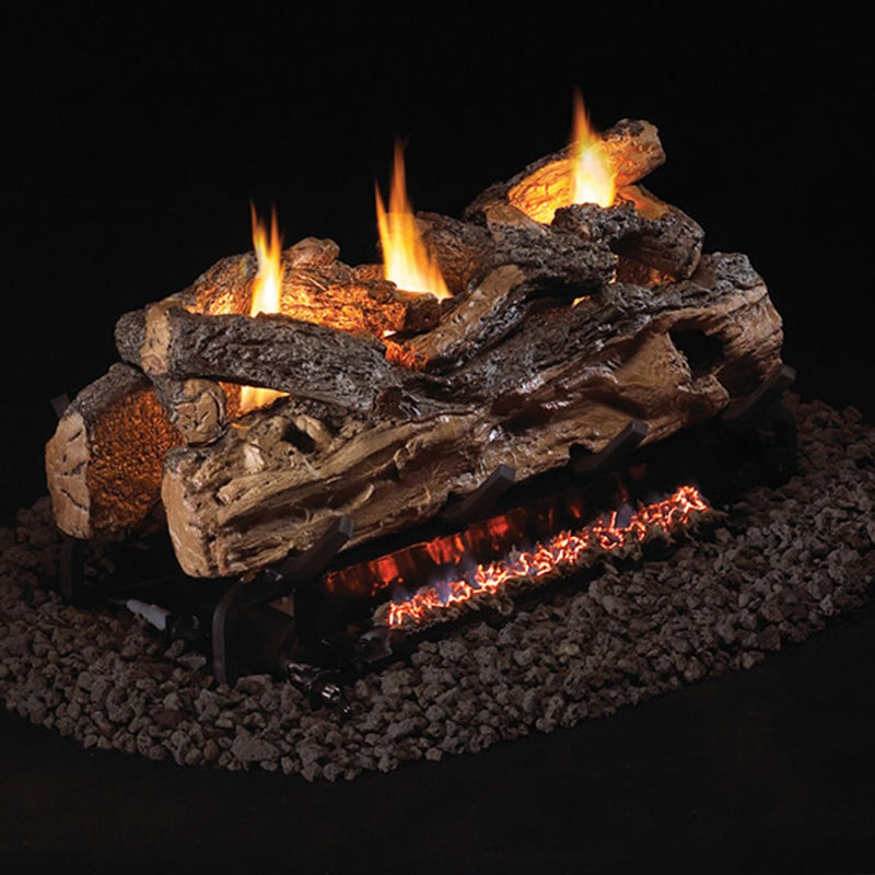 24" Split Oak See-Through Ventless Gas Log Set | Real Fyre