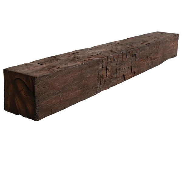 Farmhouse Rustic Concrete Mantel Shelf in Maduro finish by Lexington Hearth, non-combustible and designed to mimic hand-hewn timber.