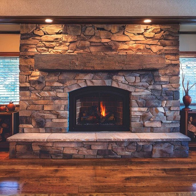 Farmhouse Rustic Concrete Mantel Shelf – Non-Combustible Fireplace Mantel in Maduro Finish by Lexington Hearth