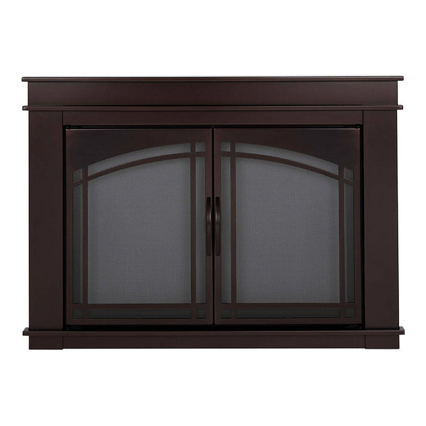 Farnsworth Oil Rubbed Bronze masonry fireplace door with durable steel frame and smoked tempered glass