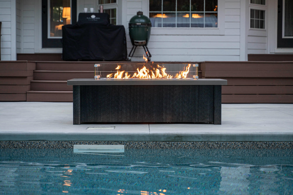 Premium handcrafted traditional linear fire pit table outdoors made in the USA