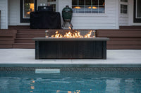 Premium handcrafted traditional linear fire pit table outdoors made in the USA