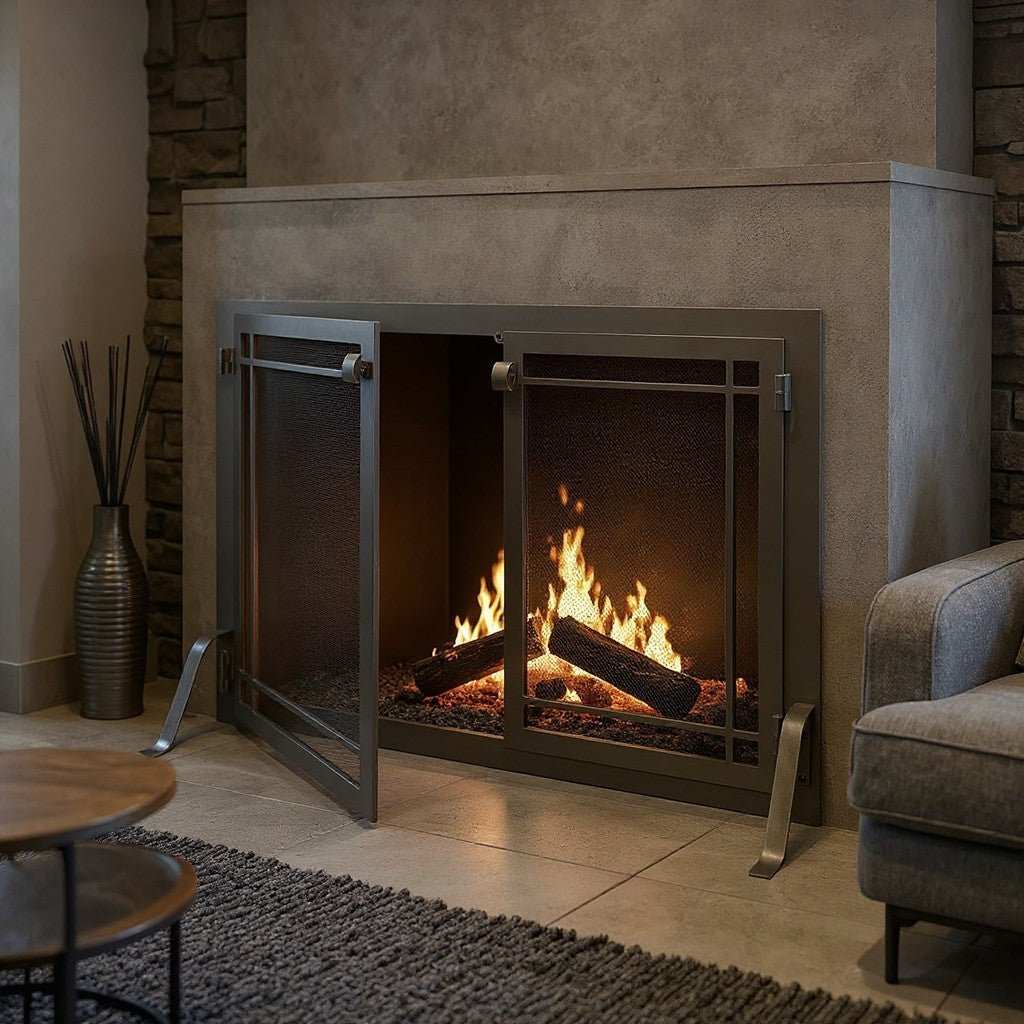 Fireplace Screen With Operable Doors Custom Size 21 Finishes - Carolina - ExceptionalFire