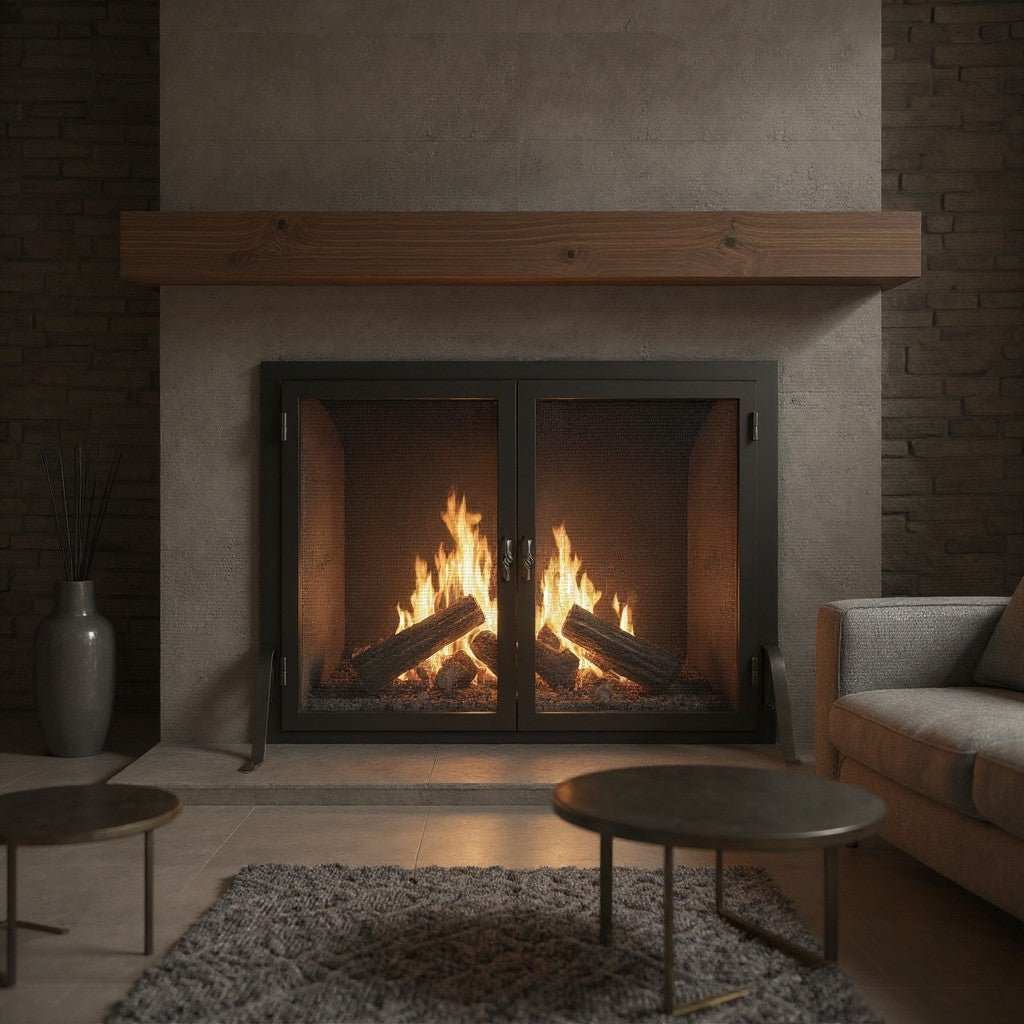Fireplace Screen with Operable Doors Custom Size 21 Finishes - Carolina - ExceptionalFire