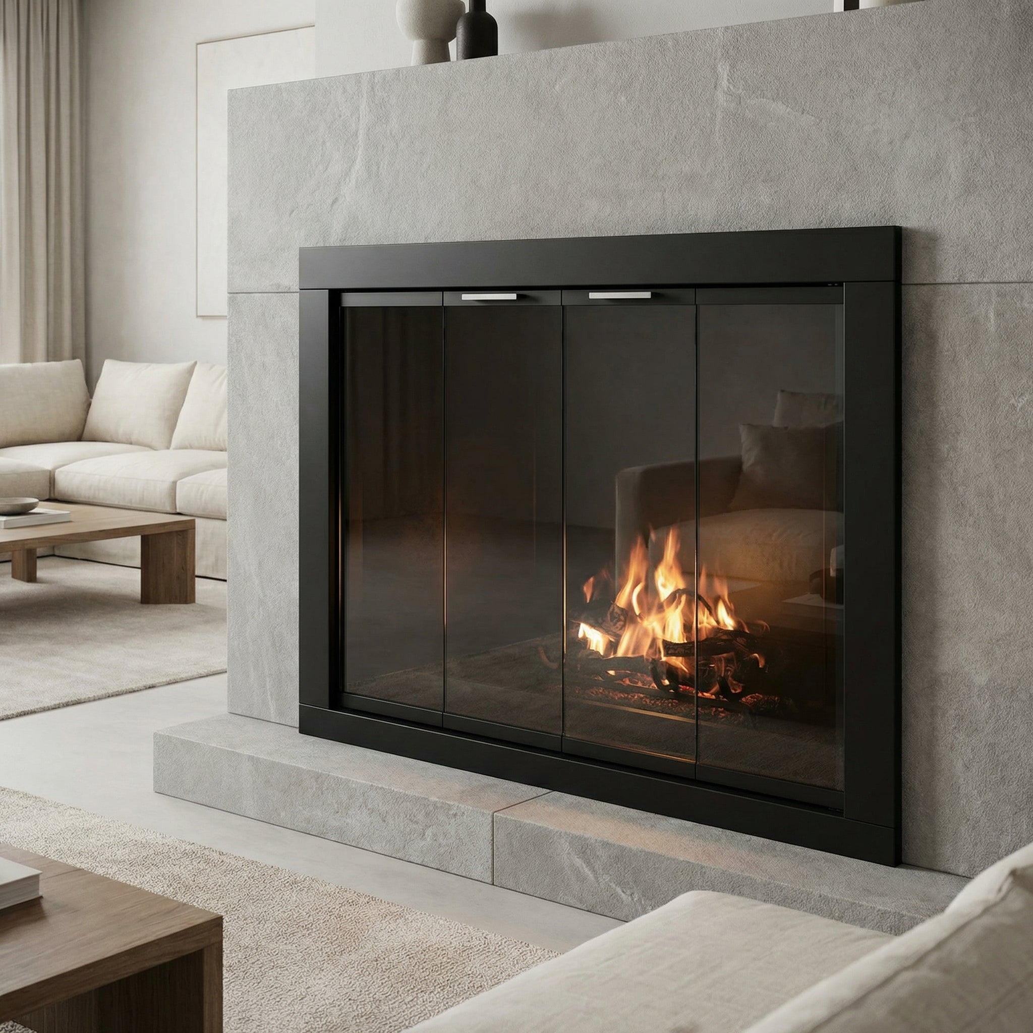 Belmont - Custom Masonry Fireplace Glass Doors by Stoll Industries