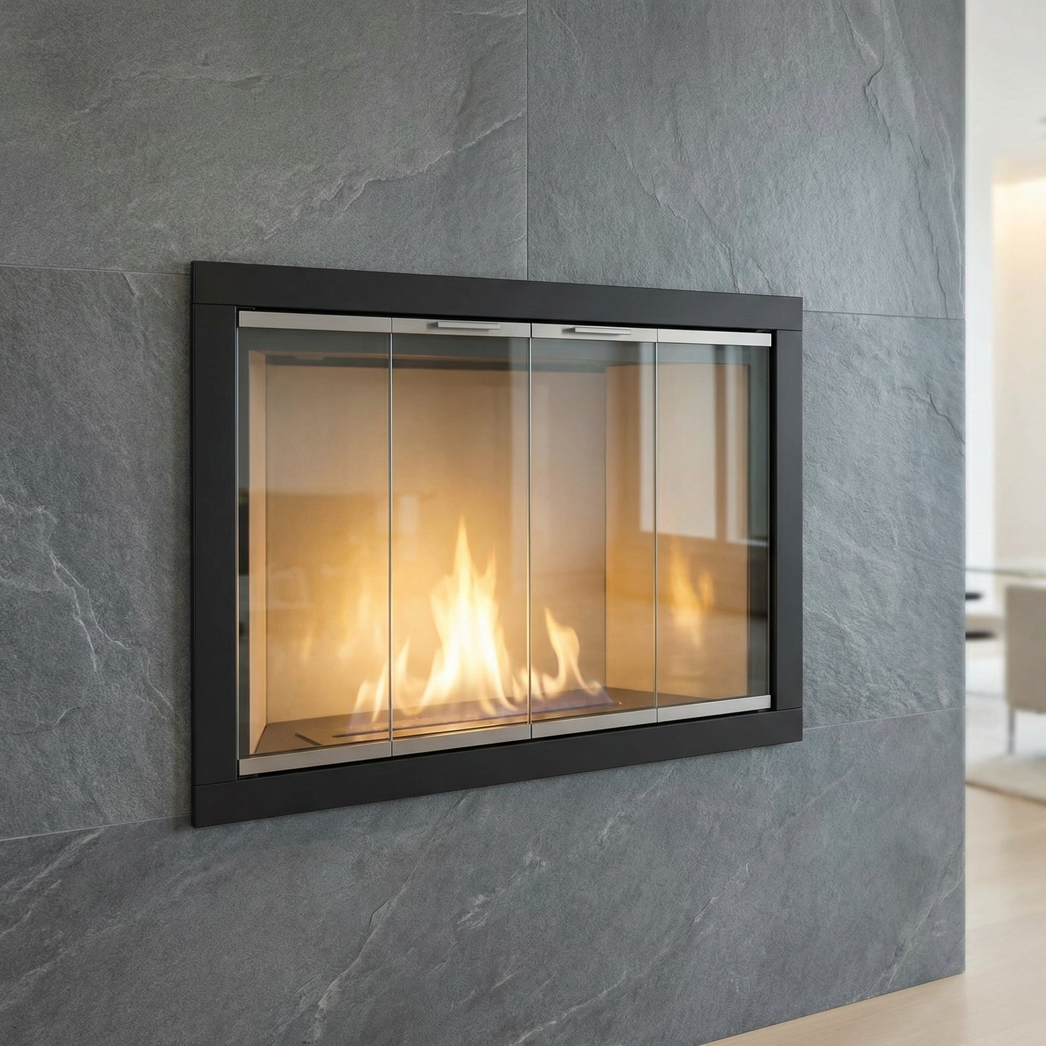 Belmont - Custom Masonry Fireplace Glass Doors by Stoll Industries
