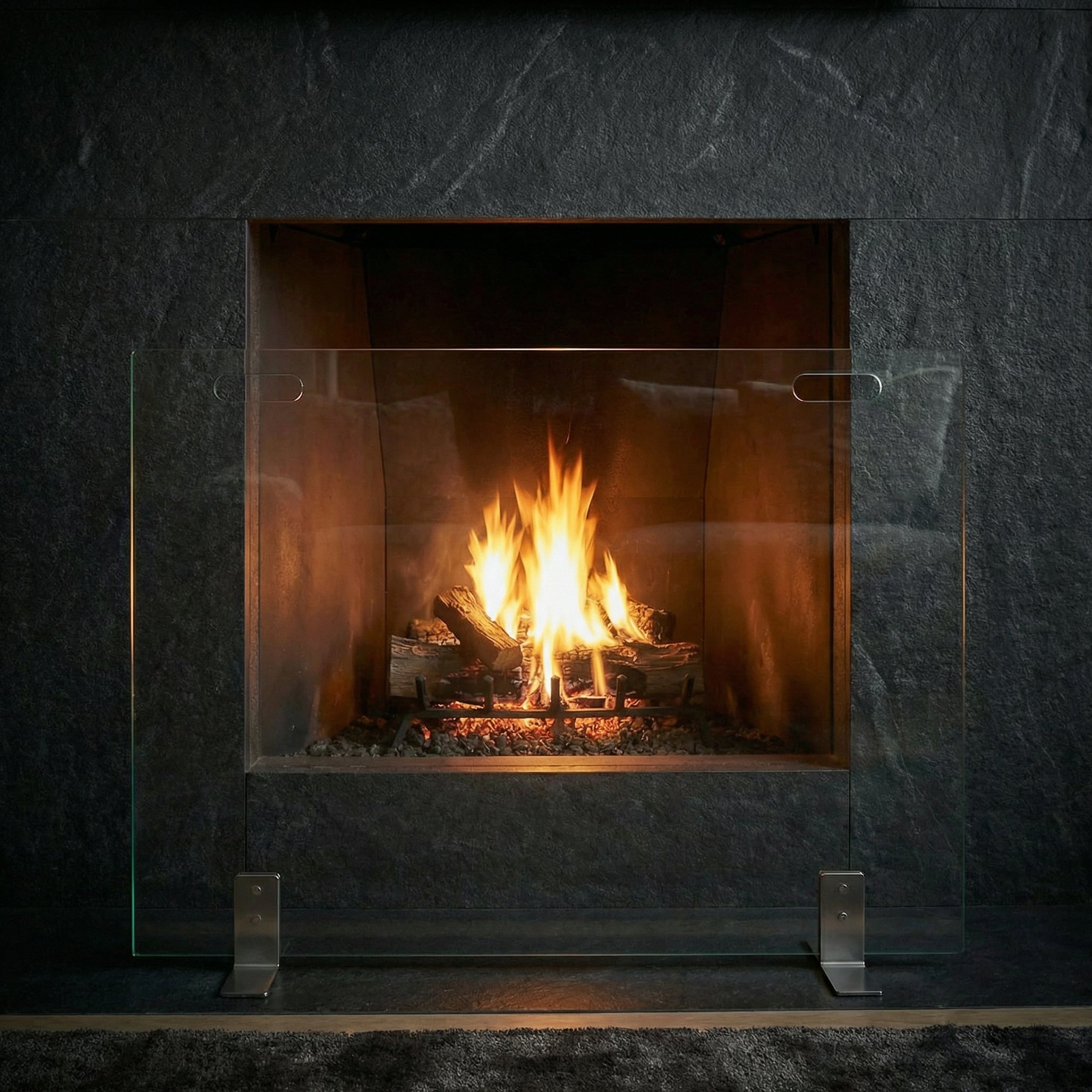 Custom Free Standing Fireplace Screen Elite Rectangle with Handles