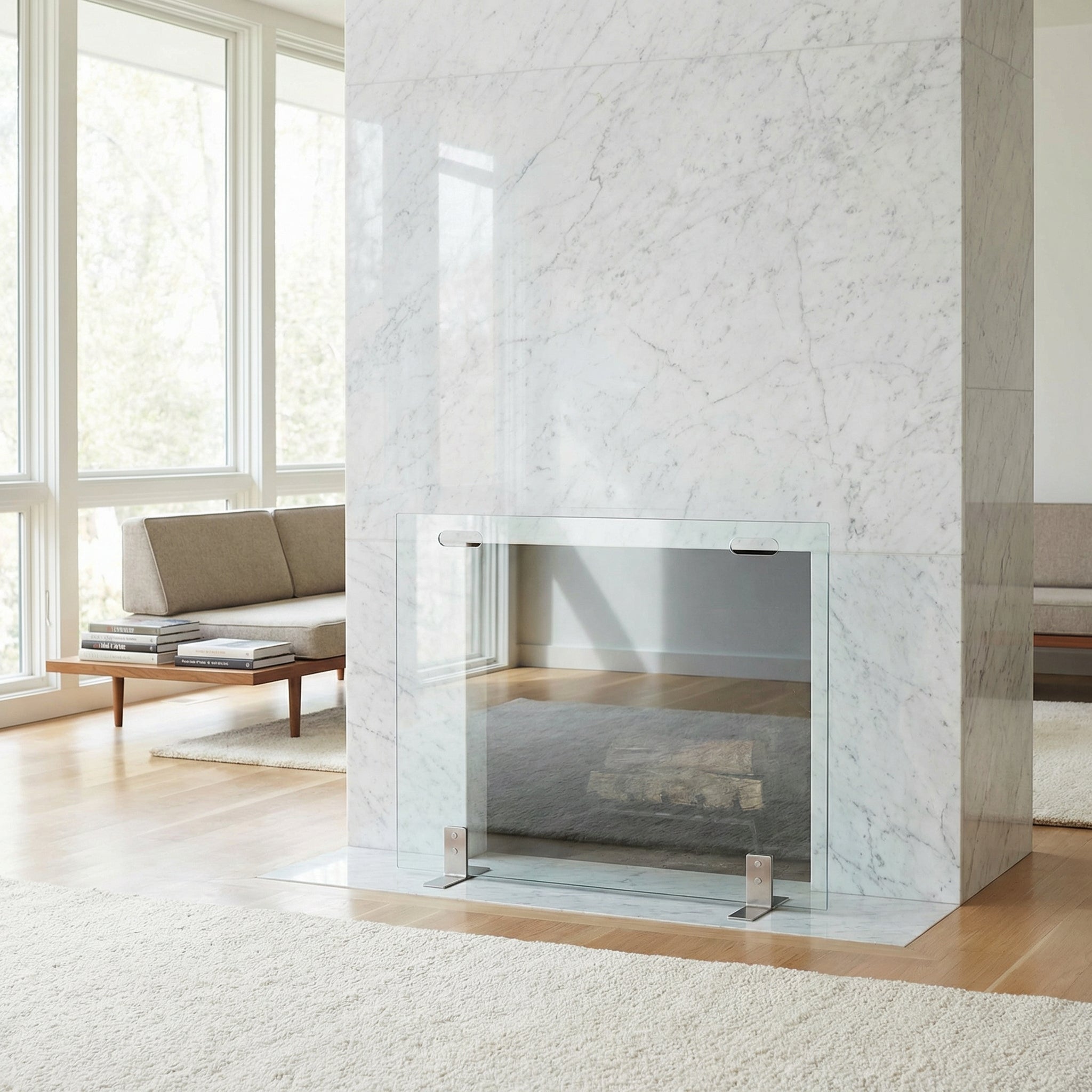 Custom Free Standing Fireplace Screen Elite Rectangle with Handles