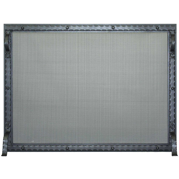 Custom free standing fireplace screen with blacksmith rectangle design and solid steel frame