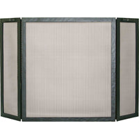 Free standing triple panel fireplace screen with textured black steel frame and heavy gauge mesh