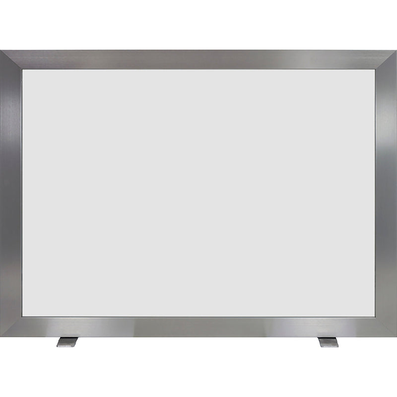 Custom Madison free standing fireplace screen with thick solid steel frame and heavy gauge mesh in brite nickel finish