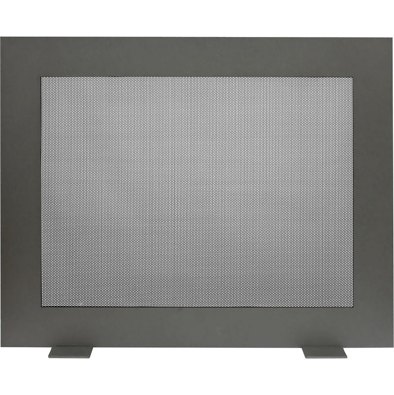 Custom free standing fireplace screen with heavy gauge steel mesh and charcoal finish