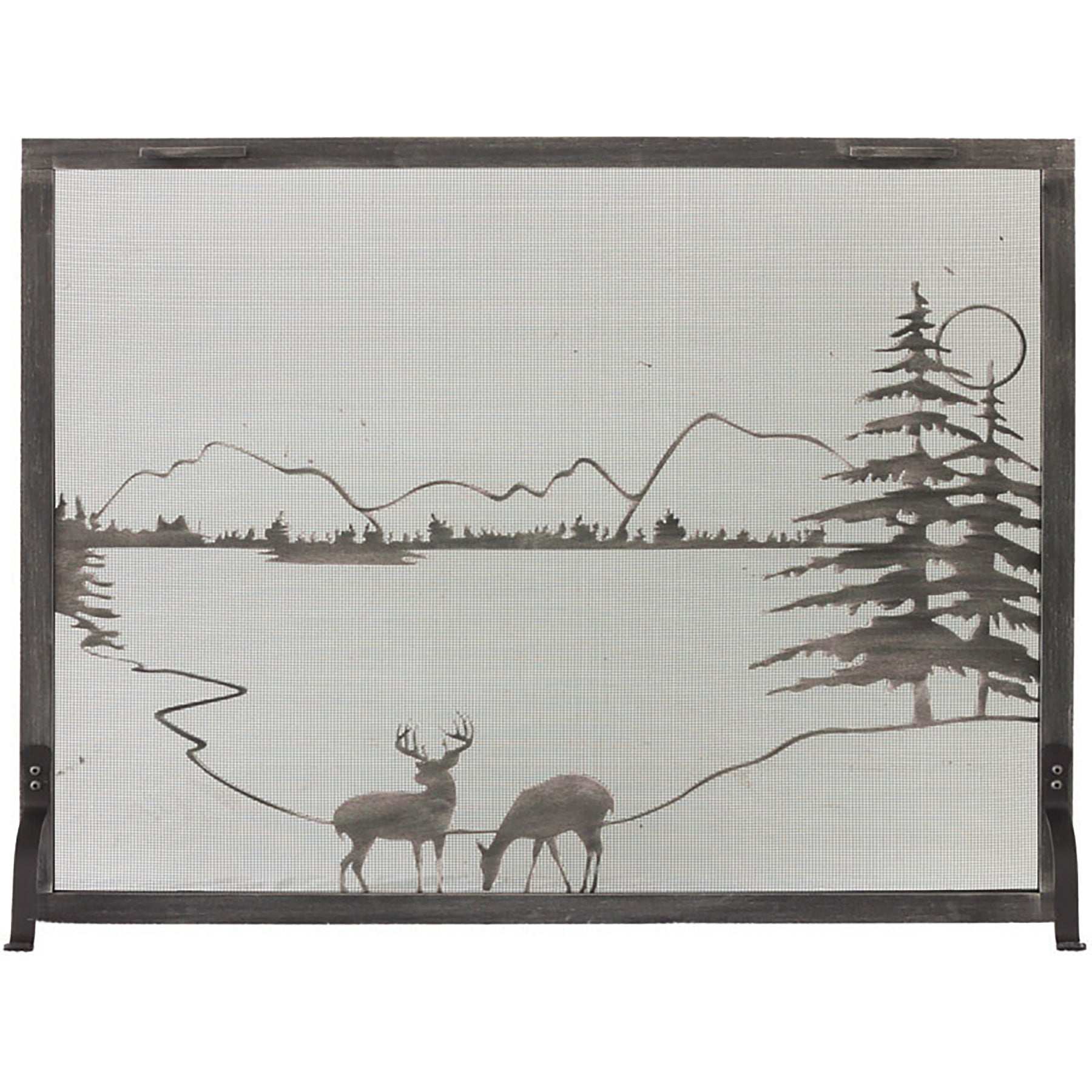 Free Standing Fireplace Screen Custom Made Traditional Rectangle Whitetail Design