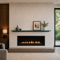 Glass Floating Mantel Shelves, Custom Width, Non-Combustible by Design Specialties