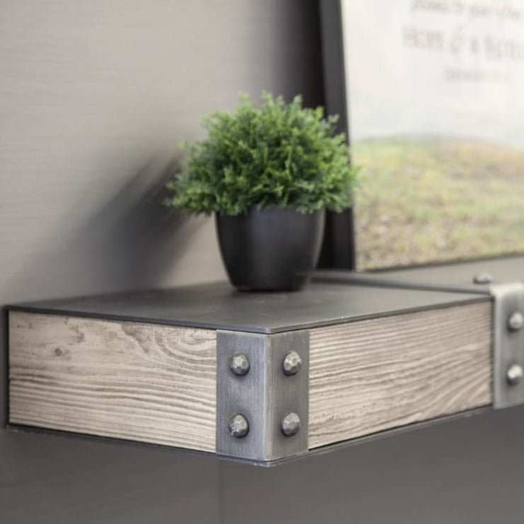 Fully Customizable Floating Shelves Transitional Wood+Metal in 25+ Finishes and Any Size - ExceptionalFire
