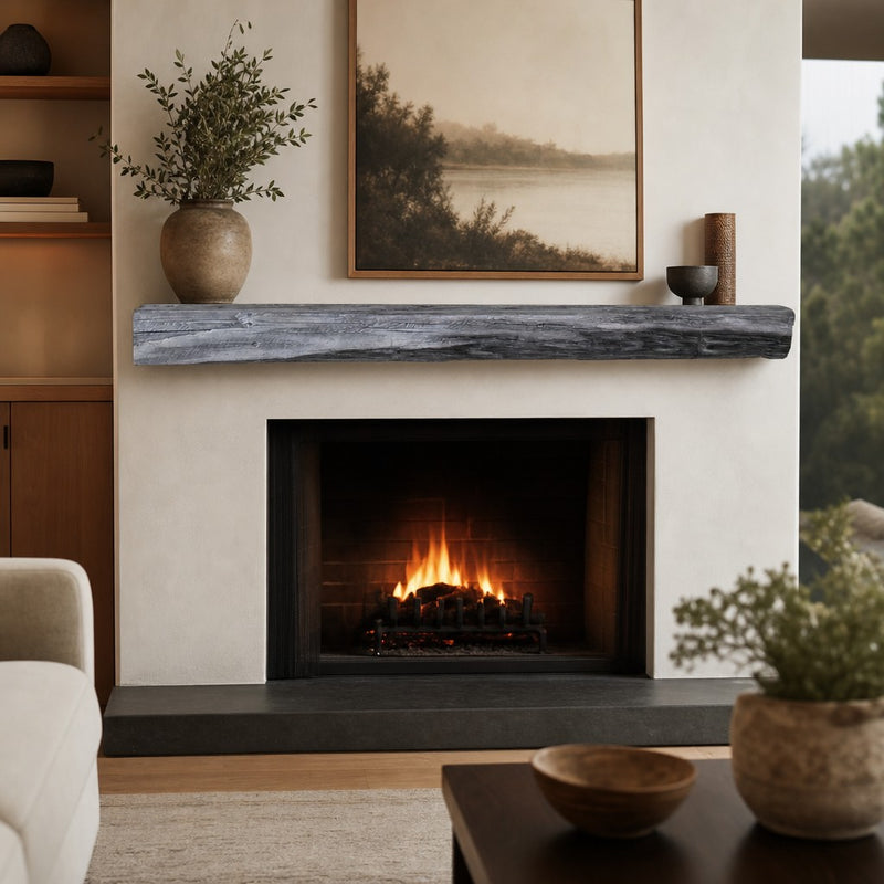 Cabin Pine Non-Combustible Concrete Mantel Shelf Weathered Grey Finish