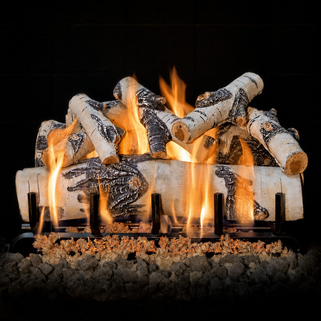 24" Grand Canyon Quaking Aspen vented gas log set with realistic hand-painted aspen logs and high-quality burner