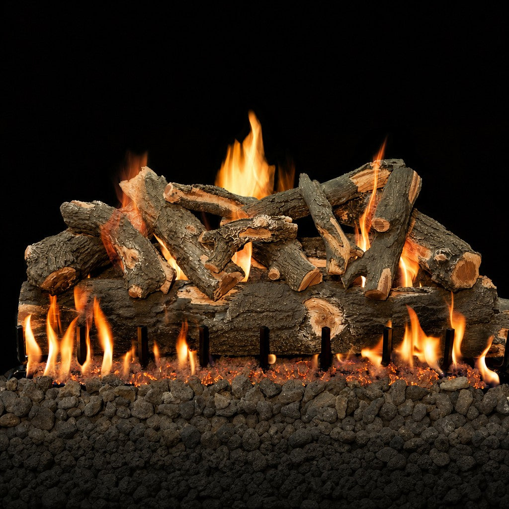42" Grand Canyon Jumbo Weathered Oak Vented Gas Log Set with oversized, hand-painted realistic logs for large fireplaces