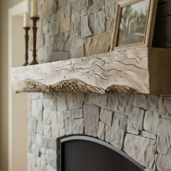Rickhouse non-combustible concrete mantel shelf with pale honey finish and rustic bourbon-inspired design