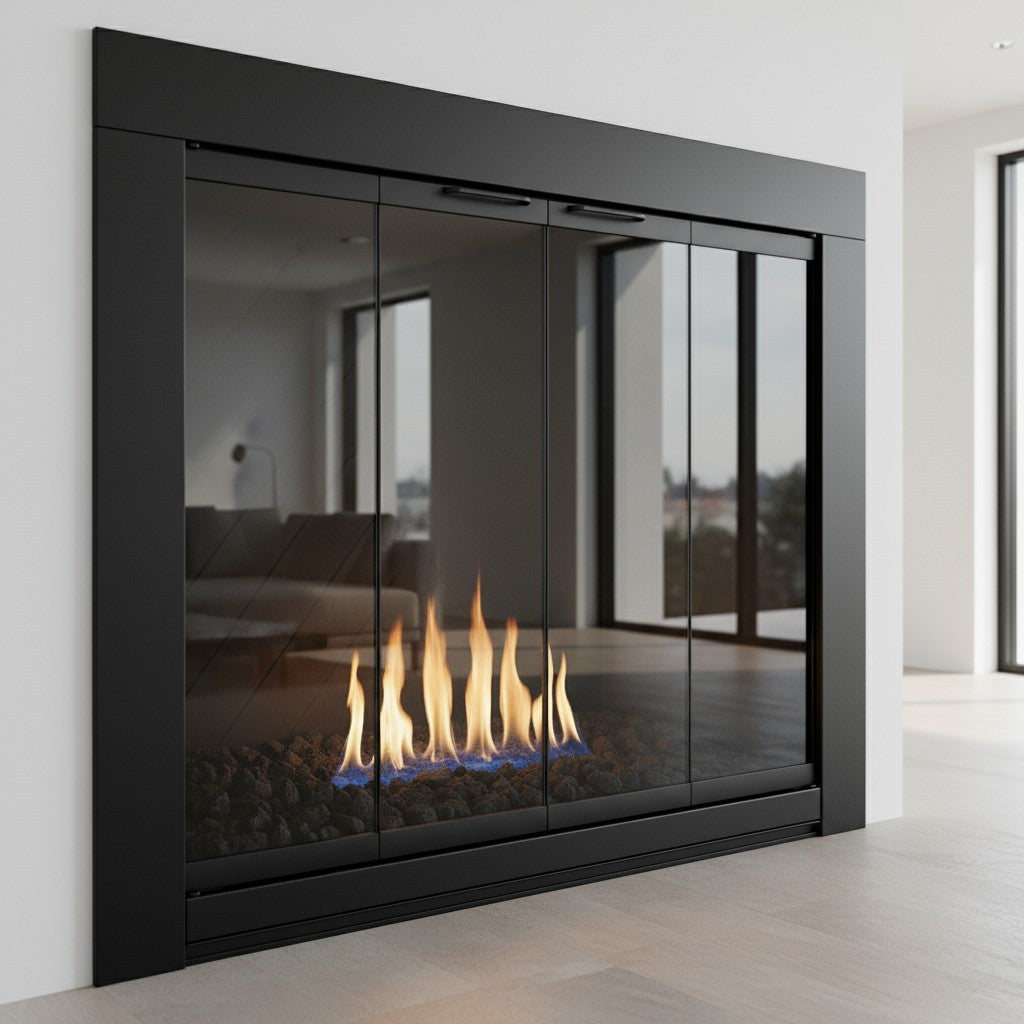 Medio Flat Black Masonry Fireplace Door | Custom Size
