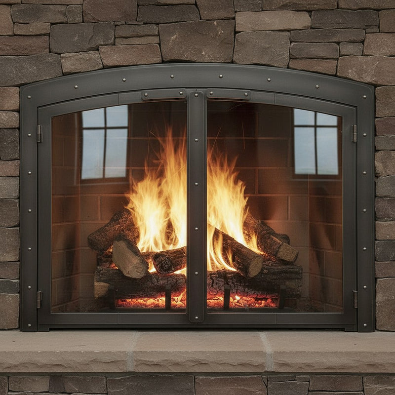 Black Rock Arch - Masonry Fireplace Glass Doors | Custom