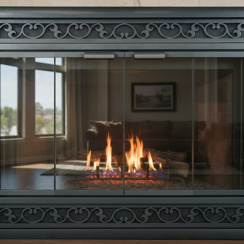 Brookfield Deluxe – Magnetic Prefab Fireplace Glass Doors with Overlay Vent Cover Design | Custom