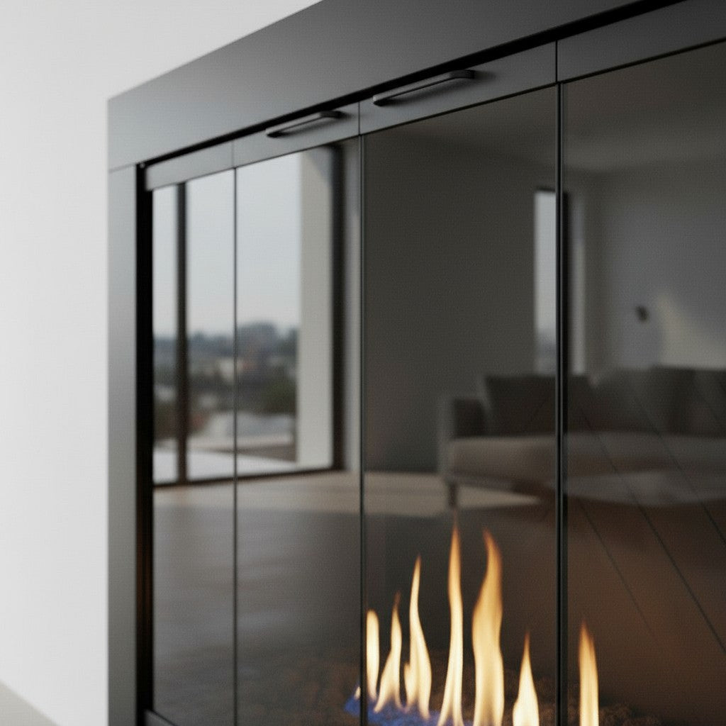 Medio Flat Black Masonry Fireplace Door | Custom Size