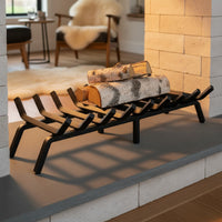 36-inch heavy-duty fireplace grate made of ¾-inch solid steel with matte black finish and superior airflow design