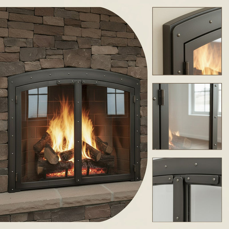 Black Rock Arch - Masonry Fireplace Glass Doors | Custom