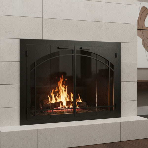 Carolina steel fireplace glass door arch conversion for masonry and zero clearance fireplaces, custom made in USA