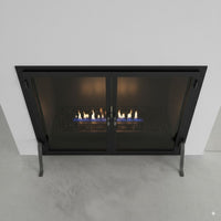 Legend Freestanding Glass Fireplace Screen with Operable Doors – Custom Size & 21 Finishes