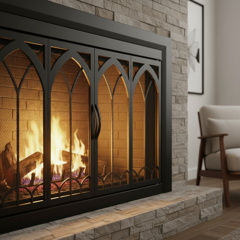 Colt Flat Black Masonry Glass Fireplace Door | Standard Sizes