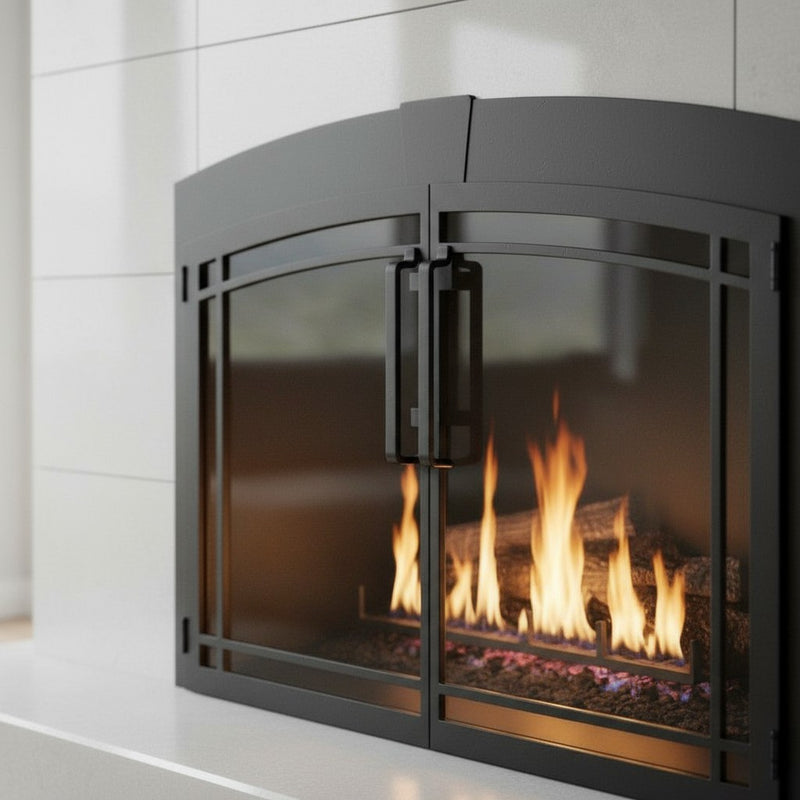 Buckingham Arch - Masonry Fireplace Glass Door | Custom