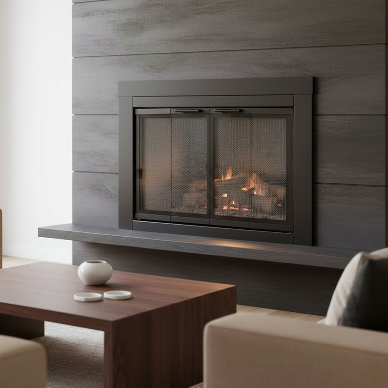 Armitage Flat Dark Grey Masonry Fireplace Door | Standard