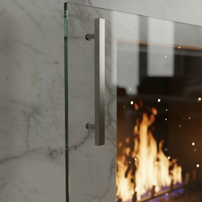 Standard Sizes - Frameless Clear Glass Fireplace Screen with Feet, Options