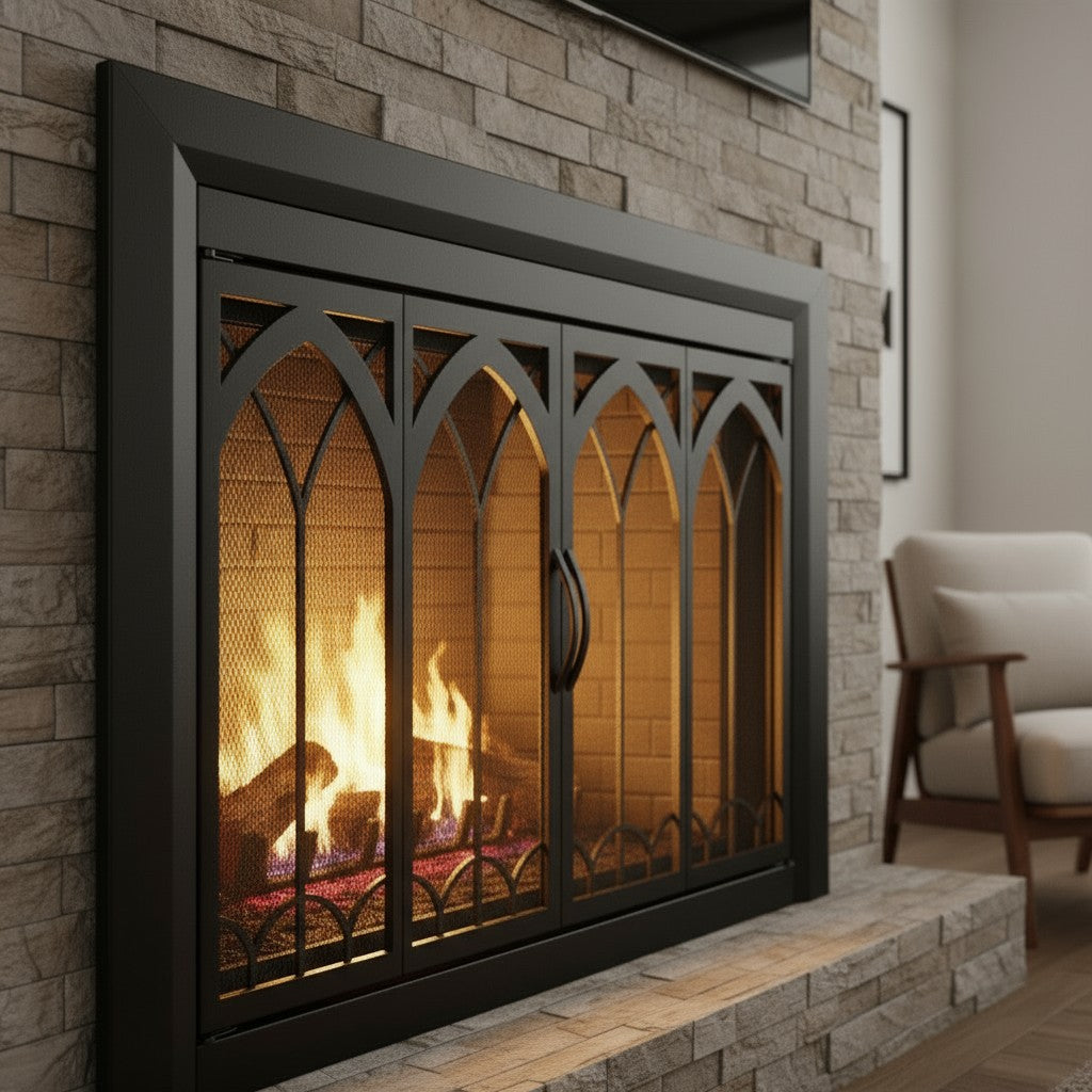 Colt Flat Black Masonry Glass Fireplace Door | Standard Sizes