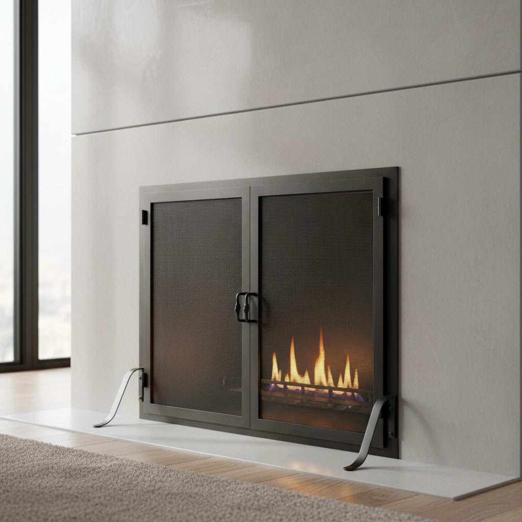 Fireplace Screen with Operable Doors Custom Size 21 Finishes - Carolina