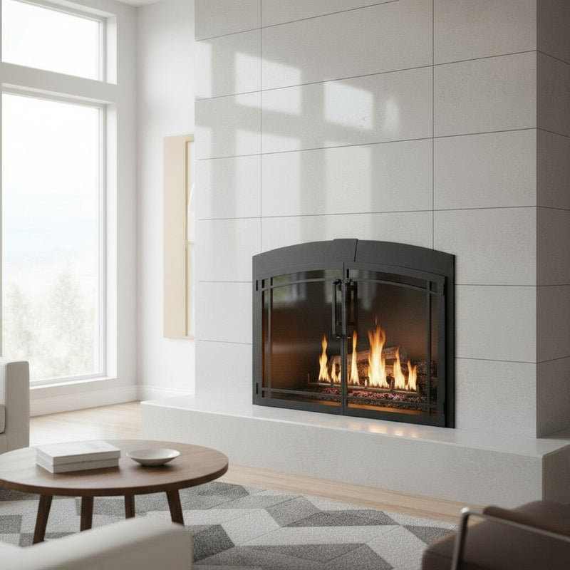 Buckingham Arch - Masonry Fireplace Glass Door | Custom