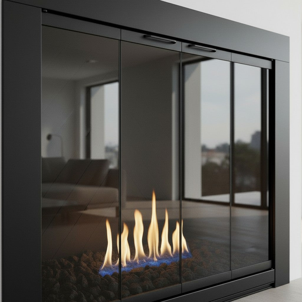 Medio Flat Black Masonry Fireplace Door | Custom Size