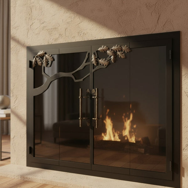 Oak Tree Masonry & Prefab Fireplace Glass Doors with standard frame and custom options