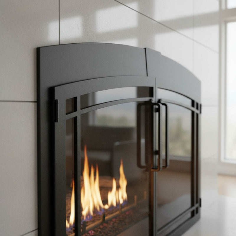 Buckingham Arch - Masonry Fireplace Glass Door | Custom