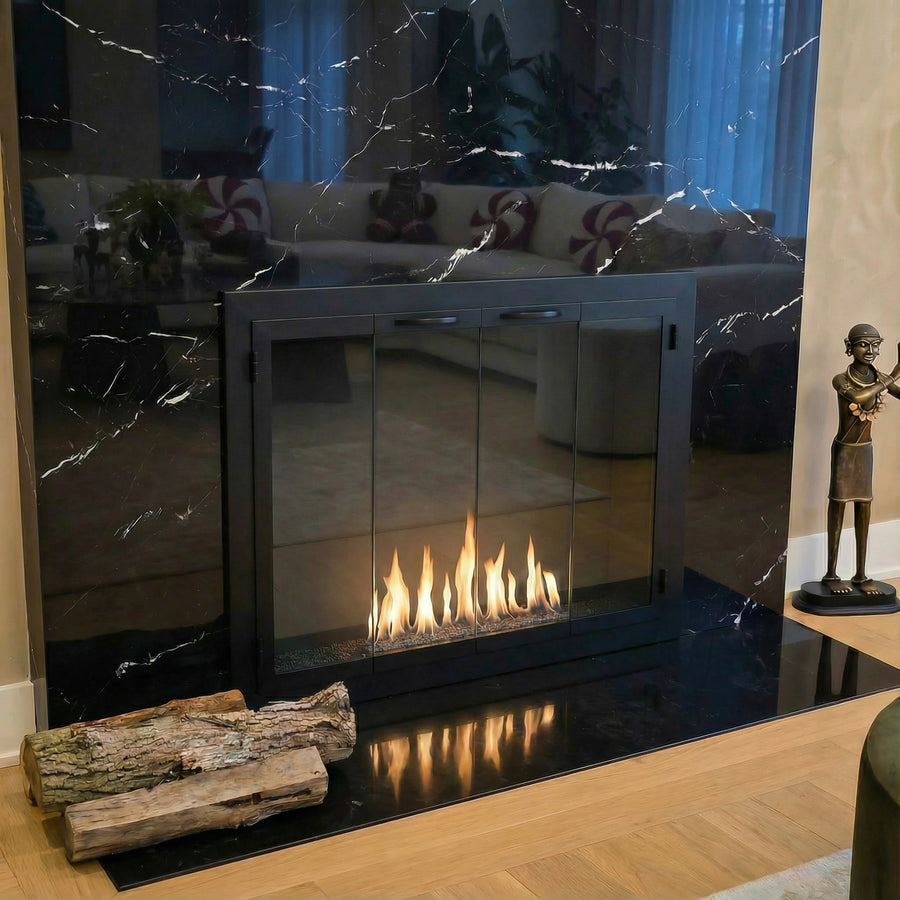2 x Custom Carolina Fireplace Doors / 1 x Custom Mesh Doors