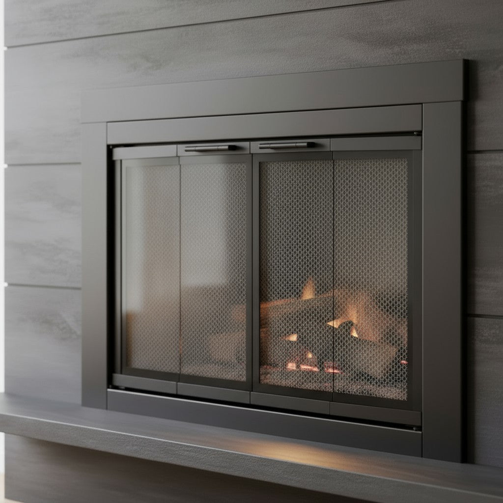Armitage Flat Black Masonry Fireplace Door, Modern & Durable