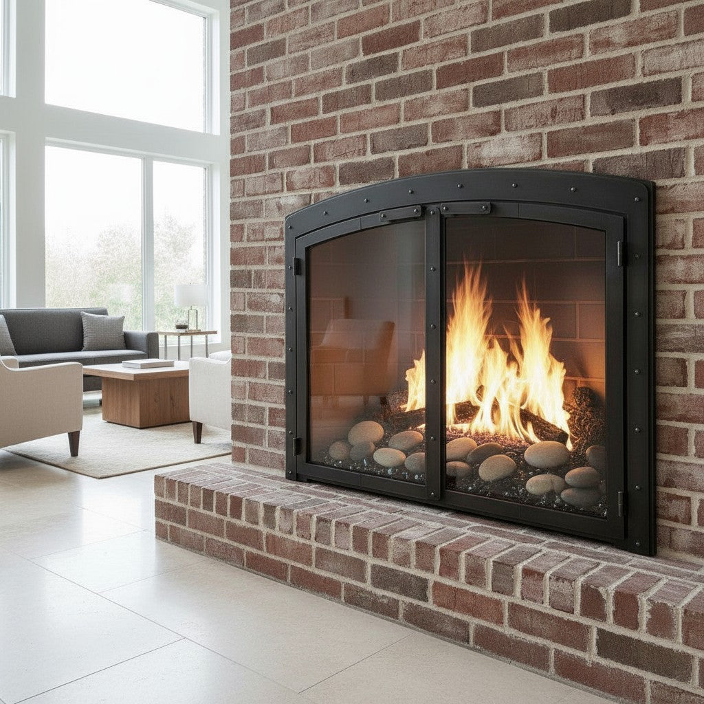 Black Rock Arch - Masonry Fireplace Glass Doors