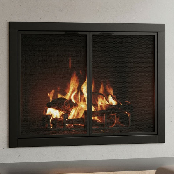 Mesh masonry and prefab fireplace doors, custom made, budget-friendly, quality craftsmanship, USA-made