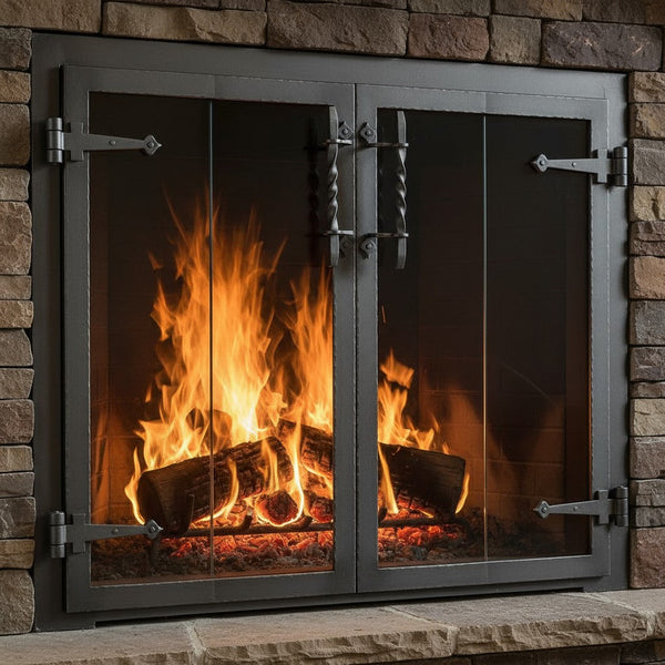 Hammered Edge masonry and zero clearance fireplace glass doors with custom sizing and 5-year warranty