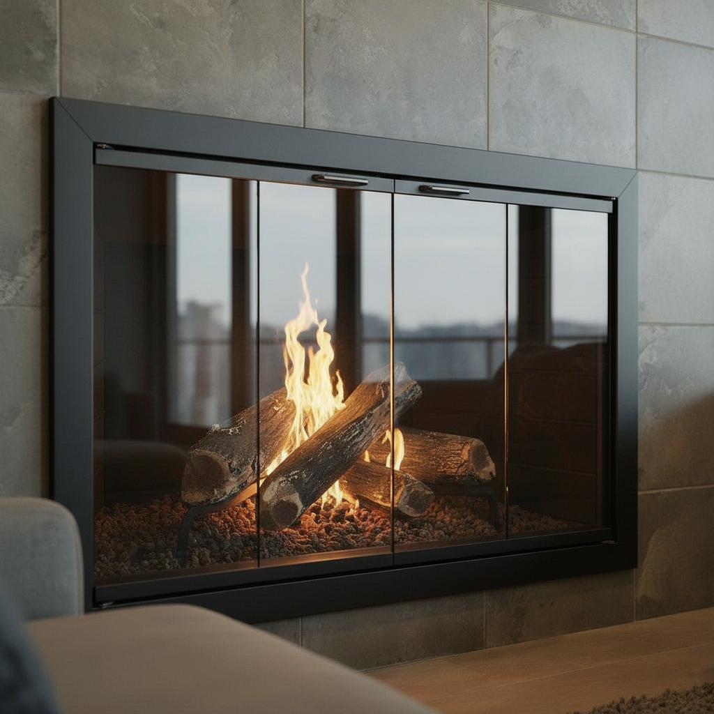 Fireplace Doors Brookfiled 3/4" Frame / 41 3/8" W x 22 15/16" H / Matte Black / Clear Glass / Trim Brookfield 3/4" - 14 1/2" W